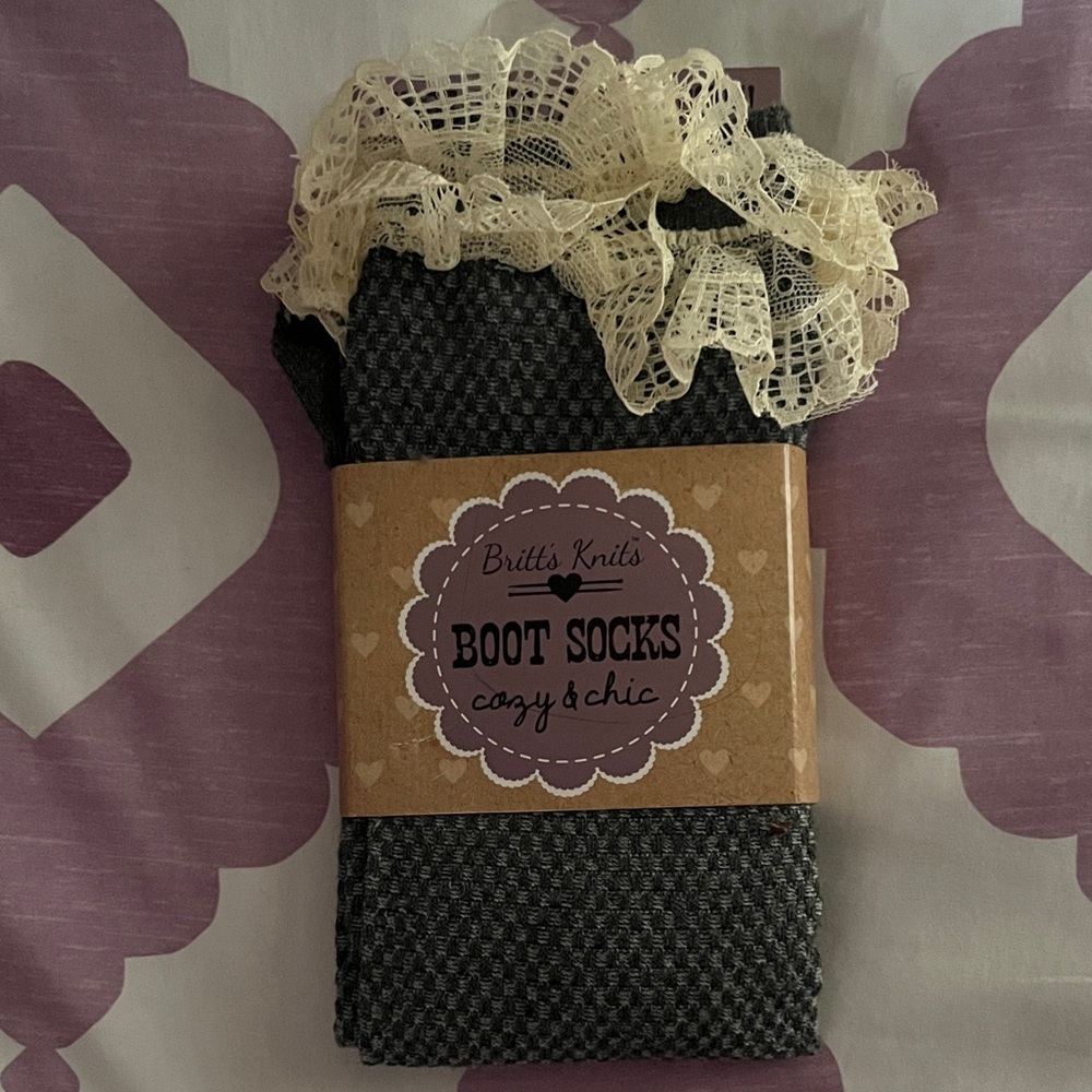 Britt's Knits Black Boot Socks with Lace Trim